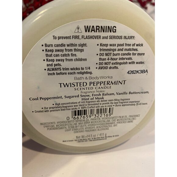 Bath & Body Works “Twisted Peppermint” New 3 Wick Candle - Picture 5 of 6
